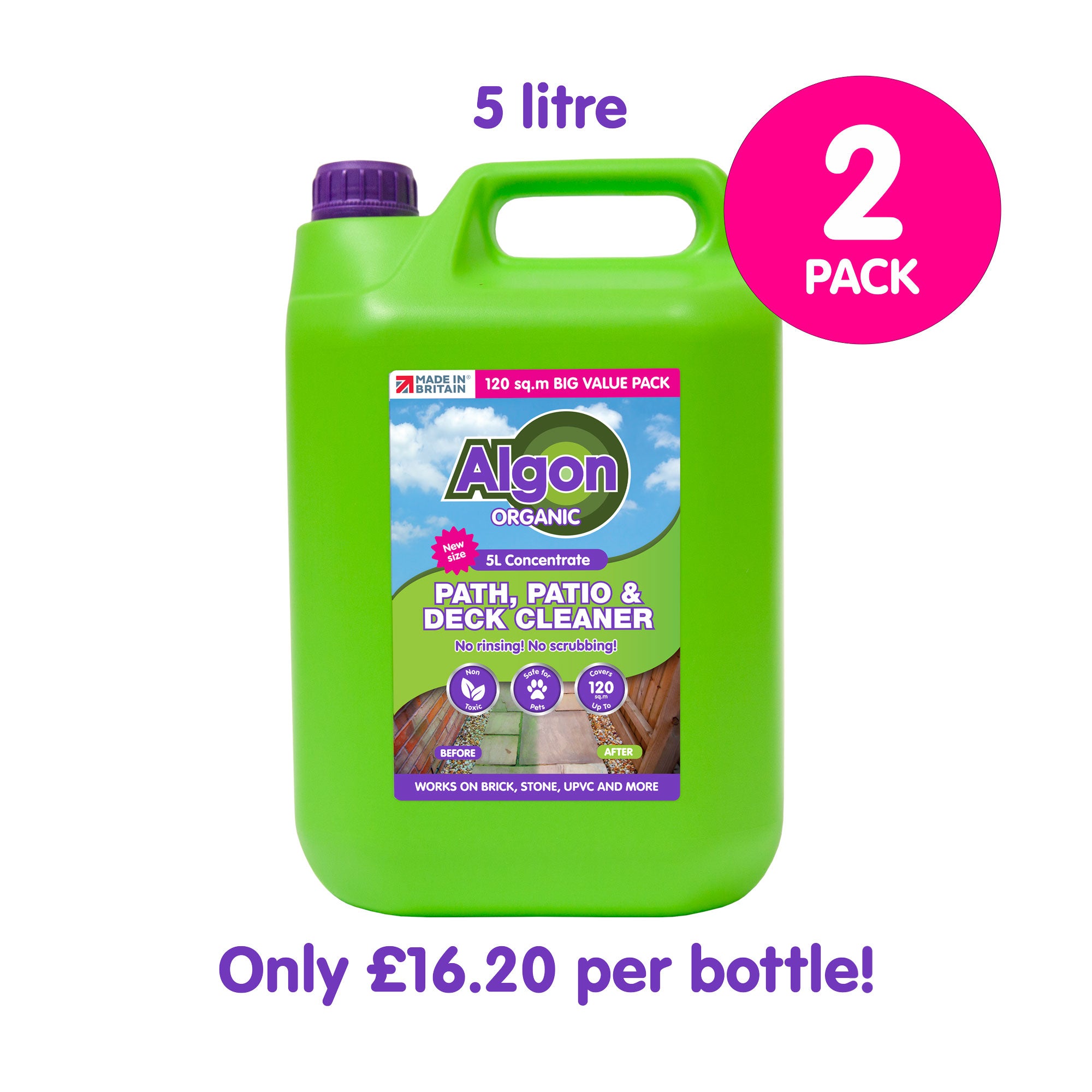 Algon Organic Patio Cleaner 5 Litre Concentrate - 2 Pack