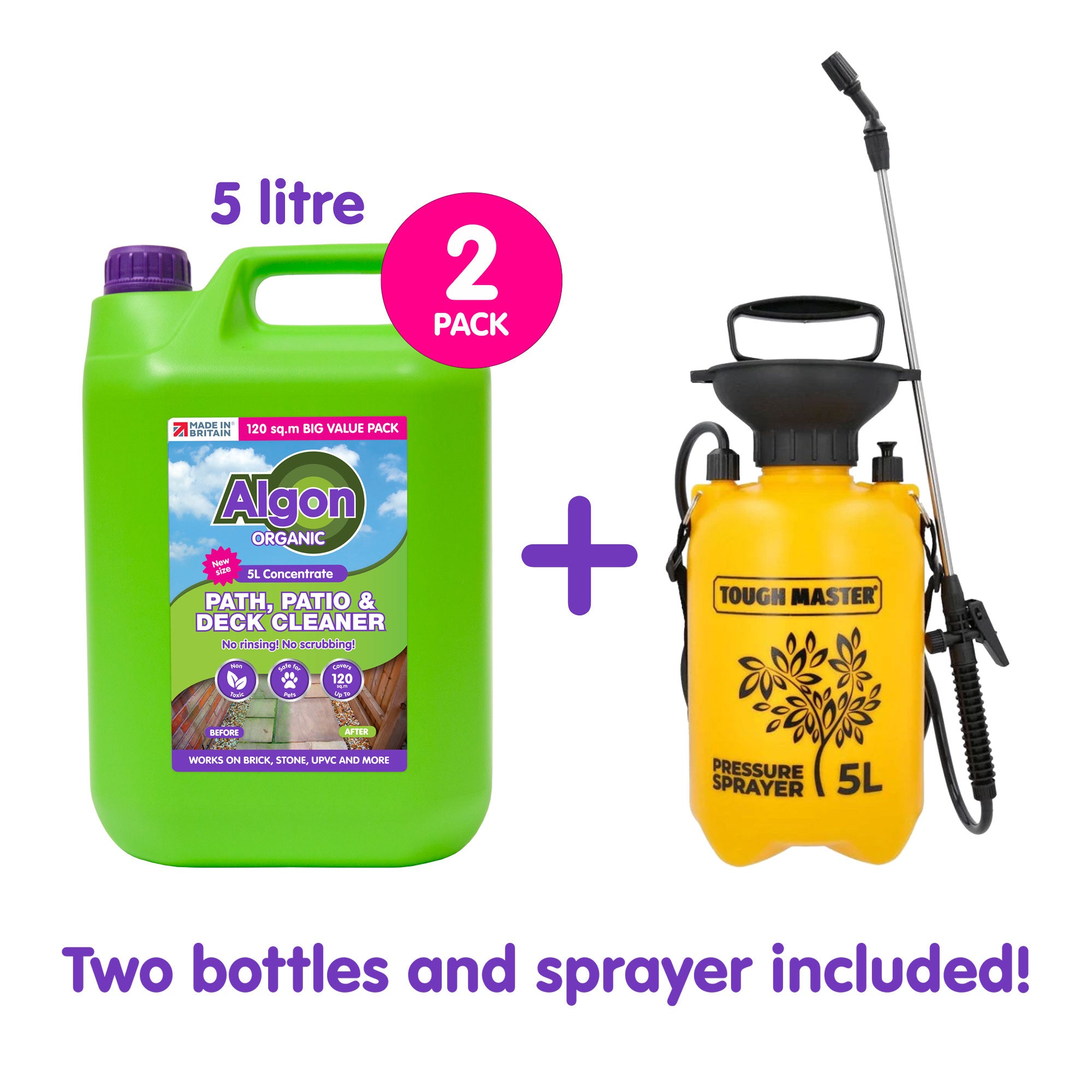 Algon Organic Patio Cleaner 5 Litre Concentrate - 2 Pack with Sprayer